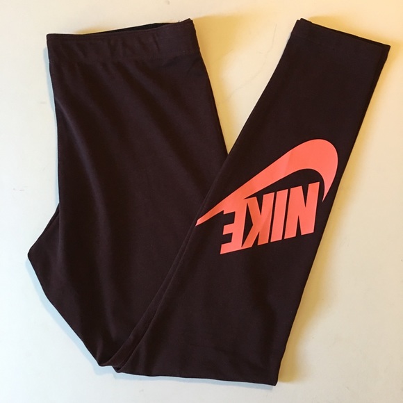 Nike Pants - Nike Dark Red Logo Swoosh Leggings size Large EUC